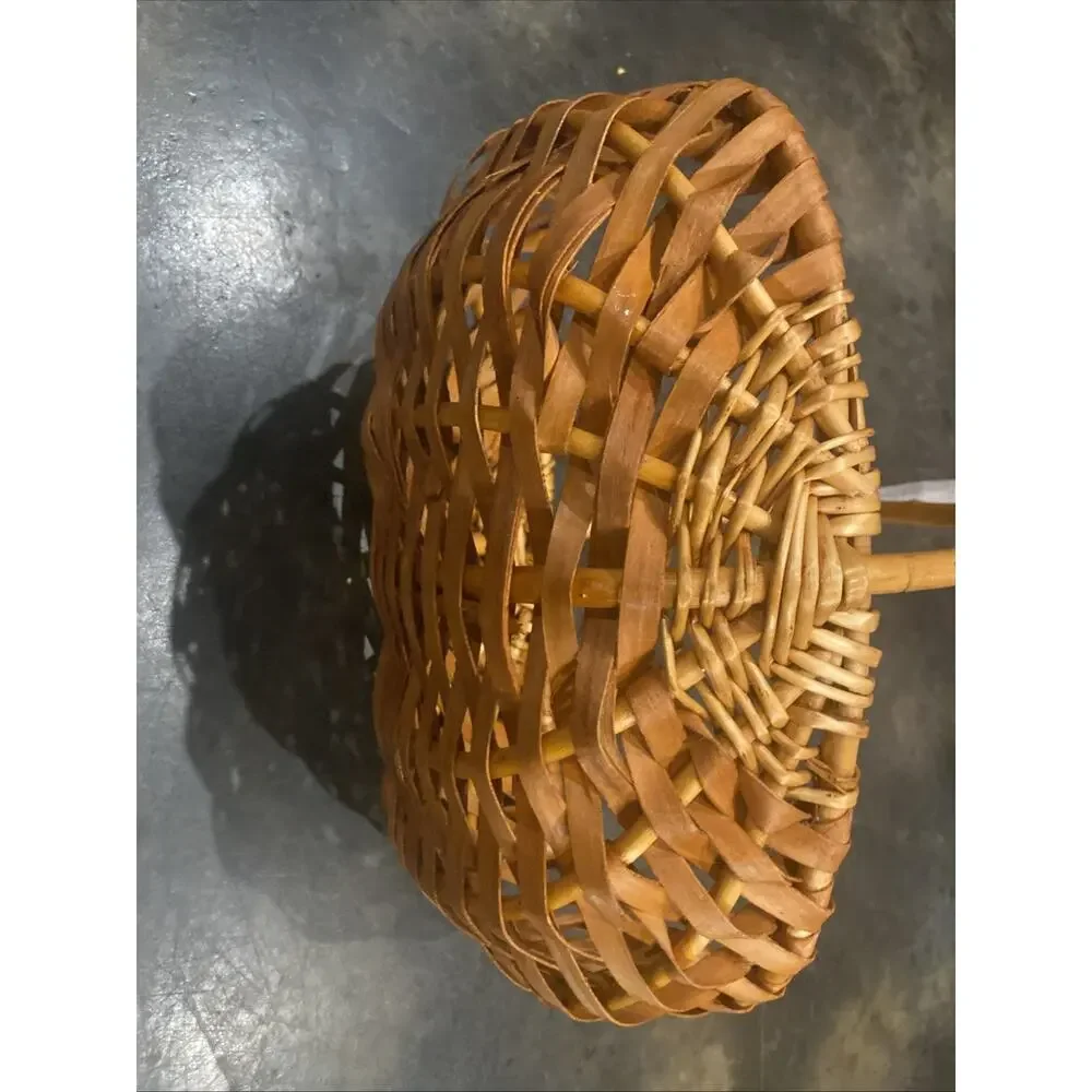 Vintage Handwoven Wood Splint Basket w/Handle 12.75” Rustic Farmhouse Egg Basket